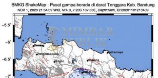 BMKG: Gempa Tektonik di Kabupaten Bandung 3.0 Magnitudo