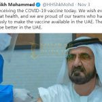 PM Uni Emirat Arab Jadi Relawan Vaksin Corona Buatan China Sheikh Mohammed, yang juga wakil presiden UEA dan penguasa Dubai, membagikan berita di Twitter, memposting foto dirinya divaksinasi oleh seorang staf medis.
