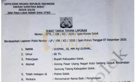 Bupati Solok Polisikan Saudara Sekampung Sekaligus Anak Buahnya Surat Tanda Terima Laporan