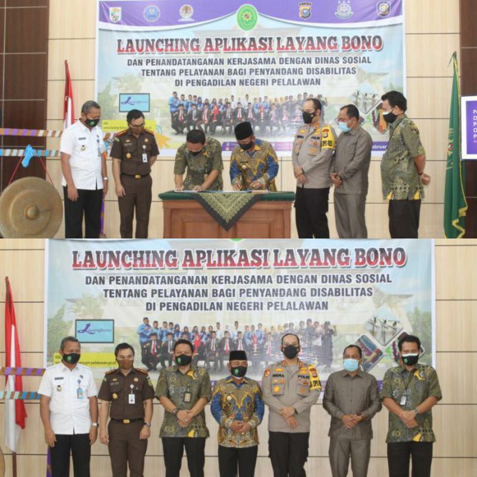 Pengadilan Negeri Pelalawan launching Aplikasi Layang Bono (Layanan Berbasis Online) | Foto : Istimewa