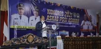 Wabup Taufik Buka Kongres Askab PSSI Asahan Wakil Bupati Asahan Taufik Zainal Abidin saat memberikan sambutan di Kongres Askab PSSI Asahan