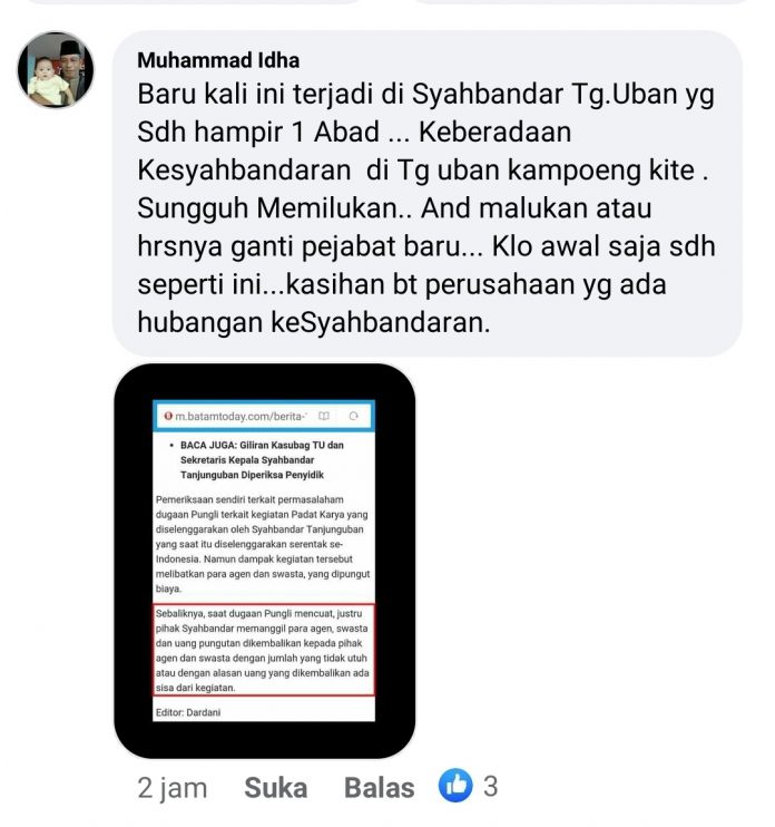Komentar warganet terhadap Syahbandar Tanjung Uban