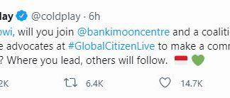 Sebut Akun Resmi Jokowi, Coldplay Ajak Presiden Gabung Global Citizen Live Coldplay sebut akun resmi Jokowi di twitter